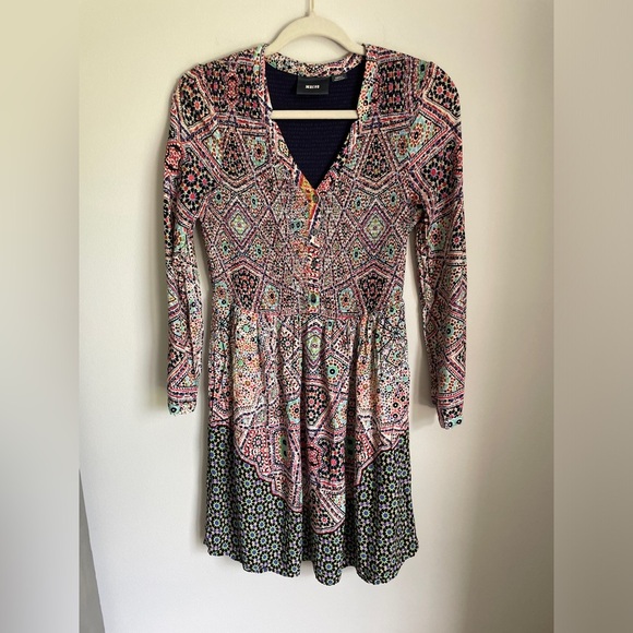 Anthropologie Maeve Multicolor Bohemian Floral Smocked Mini Dress Small - Picture 1 of 8
